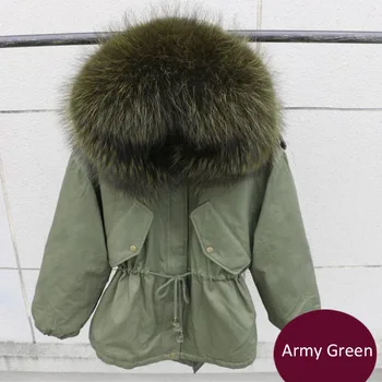 Velika rakun krzno ovratnik Zimsko jakno 2019 Modna Ženska Debela Toplo Parka Outwear vojske zelena Hooded Suknjič - 
