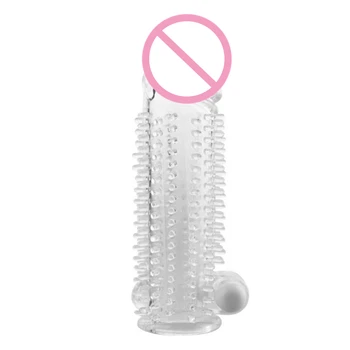 Vibrator Penis Rokavi za enkratno uporabo Kondoma Zamudo Dolg Rokav Kristalno Spike Dildos z vibriranjem Penis Rokavi Spolnih Igrač za Moške - 