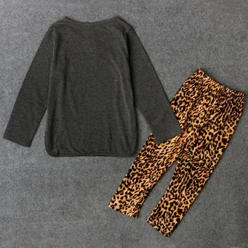 Nova Pridejo Dekleta Nastavite Dolgo Rokavi T Shirt +Leopard Zrn Hlače Krpo Nastavite Otroci Dekliška 2pcs Oblačila Obleko Otroci Oblačila Sklop - 