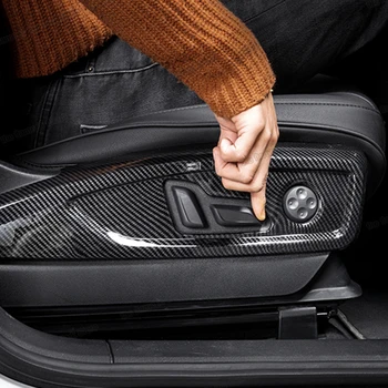 Lsrtw2017 Ogljikovih Vlaken Avtomobilski Sedež Prilagodite Gumb Kritje Trim za Audi Q5 2018 2019 2020 2021 Dodatki Avto Nalepke Styling - 