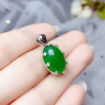 Klasična jasno, zelena chalcedony gemstone obesek za ogrlico silver ornament velik obseg naravnih gem rojstni dan darilo - 