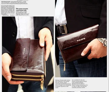 Moške denarnice Sklopka Vrečko Dolgo Pravega Usnja, torbice za moške denarnice Dvojno Plast Poslovni torbi za moškega, velike zmogljivosti, Sklopka vrečke - 