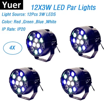 4XLot LED Pranje Učinek Luči 12X3W RGBW Ravno Par Luči DMX512 DJ Disco Lučka KTV Bar Stranka Osvetlitev Svetlobni Projektor Reflektorji - 