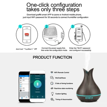 Smart Wifi Zraka Vlažilnik Eterično Olje Aromaterapija Difuzor z Alexa Google Aplikacije Glasovni Nadzor 400Ml - 