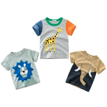Poletje Otrok, Fant T-shirt Živali Tiskanja Kratek Rokav Tee Srajce Otroci Slon Lions Žirafa Moda Priložnostne Vrhovi Oblačila - 