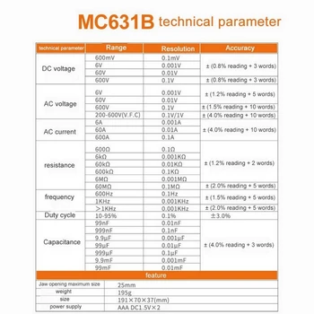Toka in Napetosti kazalnik za Merjenje Sponko-tipa Samodejno Obseg Ampermeter Mc631a Dostave Brez Baterije AC in DC Napetost - 