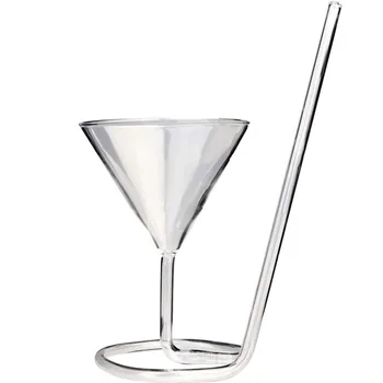 Brezplačna Dostava 2PC Ustvarjalne Kristalno Spirala Cocktail Kozarec Šampanjca Rdeče Vino Pokal Martini Ognjeni 110ml s Slamo,Komplet 2 - 