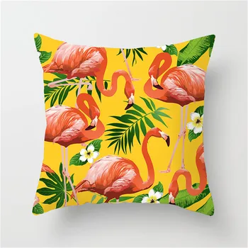 Fuwatacchi Plum Blossom zapnite Flamingo Ptic Češnja Blazino Kritje za Dom Stol, Kavč Dekoracijo Rumena Pillowcases Darilo - 
