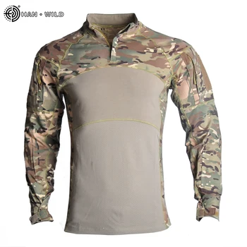 HAN DIVJE Prostem Prikrivanje Taktično Pohodniške majice Airsoft Paintball Moških Boj proti Vojske Vojaške Srajce Enotno Lov, Ribolov - 
