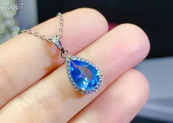 KJJEAXCMY fine nakit 925 čistega srebra vdelan naravnih modri topaz dekle novo Ogrlico, Obesek, elegantno clavicle verige podporo test - 
