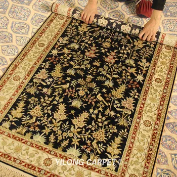 YILONG 3'x5' Tabriz svilena preproga lepe črne ročno izdelanih svilenih perzijske preproge (YJH060B) - 