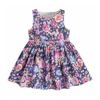 Visoko Kakovostnega Bombaža Otroci Obleke za Dekleta Cvet Tiskanja Naguban Šolski Otroci Oblačila Sundress brez Rokavov Baby Princesa Obleko - 