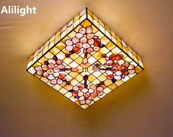 Evropski Naravni Lupini Stropne Luči Kvadratnih Razsvetljave v Zaprtih prostorih Tiffany LED Stropna Svetilka Visi Svetlobe Doma Dekor svetlobna telesa - 