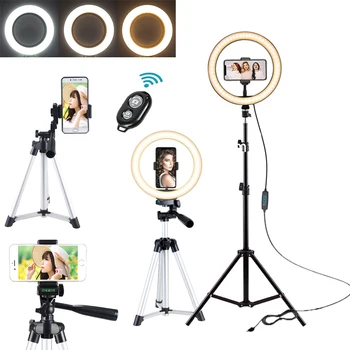 10in LED Selfie Obroč Svetlobe Fotografija RingLight Telefon Stojalo Držalo za Stativ Krog Fill Light Zatemniti Lučka Trepied Ličila - 