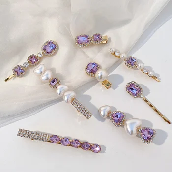 Vroče Prodajajo Nove korejski Letnik Vijolični Kristal, Lasnice Elegantno Pearl sponke za Lase za Ženske Modni Nosorogovo Dodatki za Lase - 
