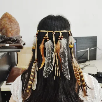 Etnične Indijski Pero Glavo za Žensko Ročno Plume Hairbands Headwarp Ženska Dodatki za Lase - 