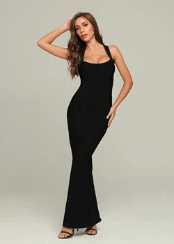 Backless Black Seksi Ženske Dolga Obleka Preprosto Elegantno Nočni Klub Stranka Povoj Rajon Celebrity Obleko Vrh Kakovosti - 