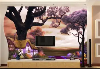 Po meri 3d fotografije za ozadje dnevna soba zidana big tree house pokrajino 3d sliko kavč, TV ozadju netkanih materialov tapete za stene 3d - 