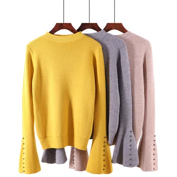Vroče prodajo debele ženske, puloverji in puloverji beading trobenta sleeve jopica ženska pletena jopica jeseni, pozimi D219 - 
