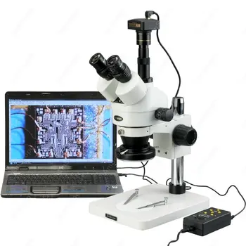 AmScope 7X-45X Trinocular Pregled Stereo Zoom Mikroskop, w 144-LED 4-Pas Svetlobe SM-1TS-144A - 