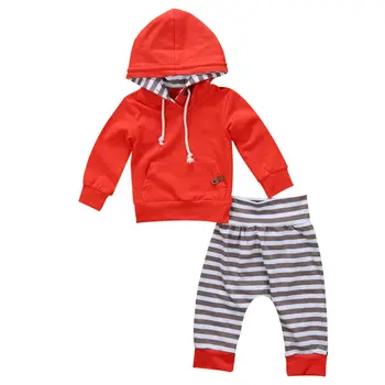 Novorojenega Dojenčka Baby Boy Dekliška Oblačila Hooded T-shirt Vrhovi+Trak Hlače Sweatsuit Obleke Oblačila - 
