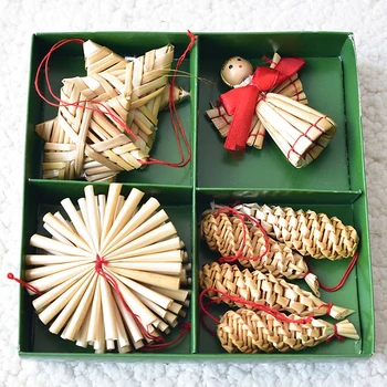 1 Nastavite Naravnih Pšenične Slame Obeski Božič Preprosto Dekoracijo, Mini Pet opozoril Star Kit DIY Božično Drevo Decor Viseči Okraski - 