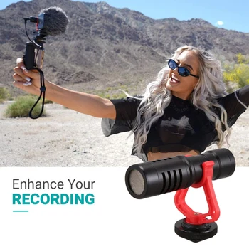 Mikrofon Kovinski Video Priključek 3,5 mm Vtič z Šok Nastavek za Canon, Nikon, Sony DSLR Fotoaparatom in Pametnim telefonom - 