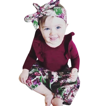 Srčkan Newborn Baby Dekleta Vrhovi Romper Cvetlični Hlače, Obleke Komplet Oblačil 4 Velikost Otroka, Določa - 