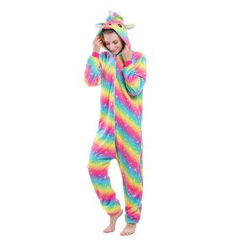Rainbow Unicorn Otrok Kigurumi Hooded Oneise Sleepwear Homewear Smešno Cosplay Kostum Pižamo Hooded Kombinezon - 