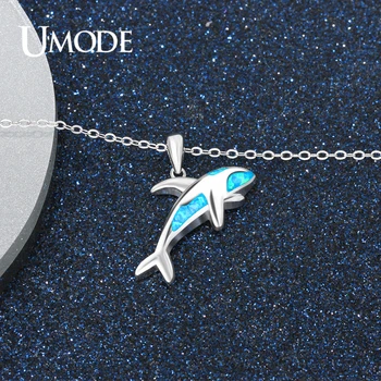 UMODE Novo 925 Sterling Silver Blue Opal Edinstveno Shark Obesek Ogrlice za Ženske Modni Stran Čare Ogrlica Nakit ULN0484 - 