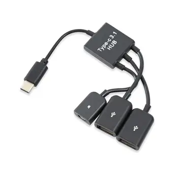 USB 3.1 Tip C Moški 2 Dual USB 2.0, Ženski + Micro-USB Ženski 3 v 1 OTG HUB - 
