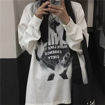 Pomlad Vrhovi Dekleta Kpop Kul Moda Svoboden Ženska Bela Črna Počitnice Natisnjeni Jeseni Nekaj Japonska High Street Sweatshirts - 