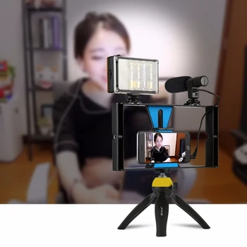 PULUZ Ročni Telefon Vlogging Setup Video Stabilizator z LED luči,Mikrofon za iPhone 8 7plus Youtube Video Filmmaking - 