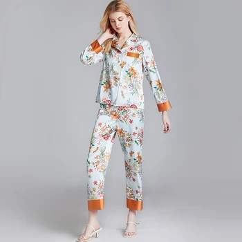 2020 Novo pajama žensk pomlad in poletje tanke nighty natisnjeni moda dolg rokav sleepwear prosti čas doma storitve 2 kompleta - 