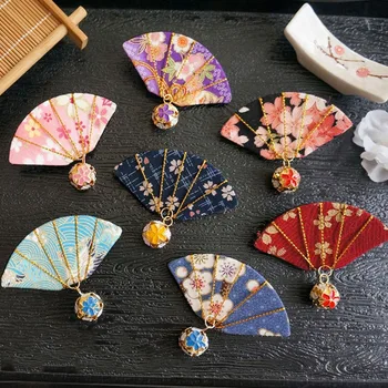 Vintage Žensk Lolita Sakura Fan Oblikovan Majhen zvon Ostra Srčkan Pokrivala Za Kimono Lolita Obleko Pribor za Lase Lase Pin - 