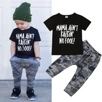 2019 Vzročno baby Fantje Maskirno obleko set T-shirt Kratek Rokav, Dolge Hlače za Otroka, Otrok Krpo Otrok Malčka Oblačila - 