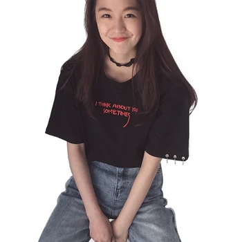 Korejska različica novo pomlad ženske osebnosti obroč črko T-shirt Harajuku svoboden Harajuku T-Majice - 