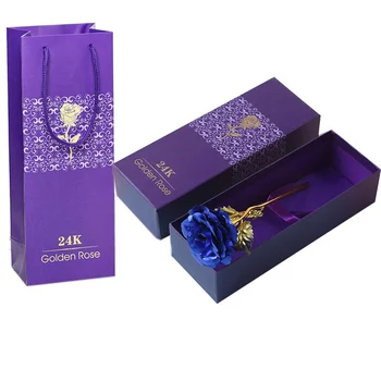 24K Zlata Folija Rose Aritificial Rose Cvet z šatulji za Valentinovo materinski Dan (Darilo box + torbica + cvet) - 