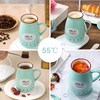 Kbxstart Ogrevanje Pokal Smart Kava, Mleko, Čaj grelec Jug Termostat Toplotne Keramične Skodelice, Toplo 55 C Dobro, Zdravo Darilo - 
