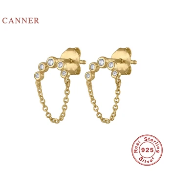 CANNER Pravi 925 Sterling Srebrni Uhani Za Ženske Geometrijske Tassel Verige O Pin Stud Diamant Uhani korejski Nakit Pendientes - 