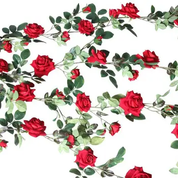 Umetni Trte Ponaredek Visi Rose Cvetje za Steno Rattan Poročno Dekoracijo Doma - 