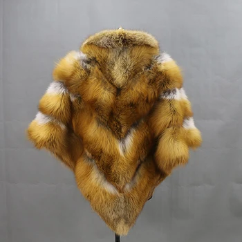 Tovarniško elegantno elegantno pozimi oblikovanje po meri krzno poncho ženske, lisica krzno plašč - 