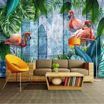 Sodobno minimalistično ročno poslikano tropske rastline, flamingo Nordijska steno proizvajalci debelo ozadje zidana po meri photo steno - 