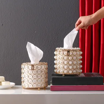 Ustvarjalne Crystal Pearl Tkiva Polje Izmenljive Krog papirnato Brisačo Shranjevanje Rack Dekorativni Obrti brez Tkiva - 
