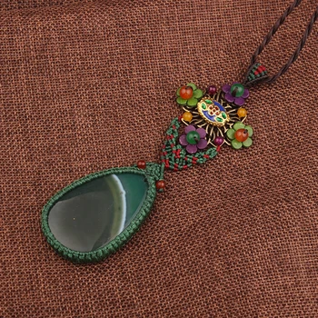 Ročno pleteni cvetje Velika Zelena kristalno Moda letnik Nepal ogrlico,nova Indija nakit,Nove etnične cloisonne ogrlica - 