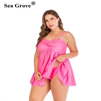 Plus Velikost XL-5XL Dveh Kosov Obleke, Kopalke Ženske 2020 Seksi Plavati Obleko +Dnu Oblazinjeni Zgornji Kopalke Plažo kopalke - 