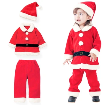 Santa Cosplay Malčke Baby Dekleta Fantje Obleko Božič Obleko Debele Pasu Tiskanje Vrhovi, Hlače, Hlače Božič Klobuk Obleke Set - 