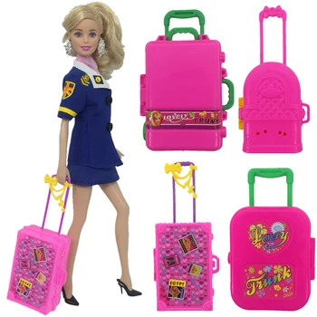 Otroci Mini Plastično Lutko Potovanja Vlaka Kovček za Prtljago Primeru Trunk Model Miniature Lutka Hiša, Pohištvo, Dodatki za Igrača Barbie - 
